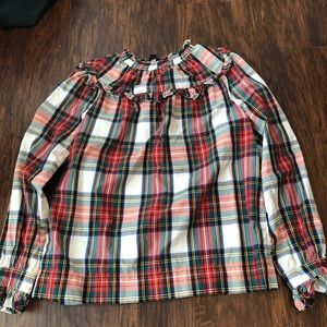 Women’s J.Crew stewart plaid blouse with ruffle detail